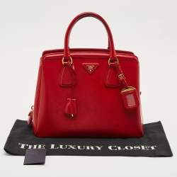 Pre Owned Prada Red Saffiano Vernic Parabole Tote
