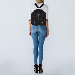 مملوكة مسبقًا Prada Black Leather and Nylon Double Pocket Backpack