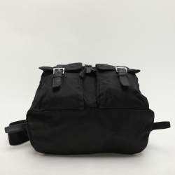 مملوكة مسبقًا Prada Black Leather and Nylon Double Pocket Backpack