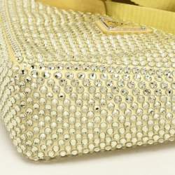 Prada Yellow Crystal Embellished Satin Triangle Logo Crossbody Bag
