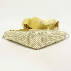 Prada Yellow Crystal Embellished Satin Triangle Logo Crossbody Bag