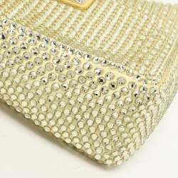 Prada Yellow Crystal Embellished Satin Triangle Logo Crossbody Bag