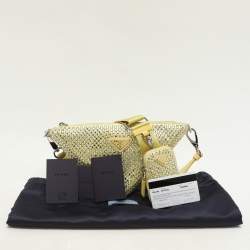 Prada Yellow Crystal Embellished Satin Triangle Logo Crossbody Bag