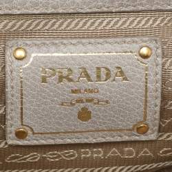 Prada Beige/Grey Jacquard Logo and Leather Fringe Corda Talco Bowling Bag