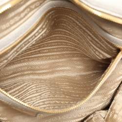 Prada Beige/Grey Jacquard Logo and Leather Fringe Corda Talco Bowling Bag