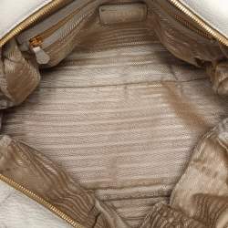 Prada Beige/Grey Jacquard Logo and Leather Fringe Corda Talco Bowling Bag