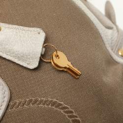 Prada Beige/Grey Jacquard Logo and Leather Fringe Corda Talco Bowling Bag