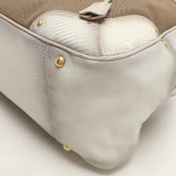 Prada Beige/Grey Jacquard Logo and Leather Fringe Corda Talco Bowling Bag
