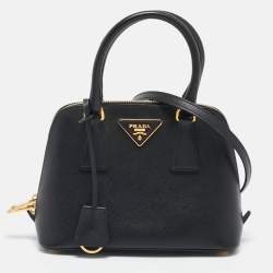 Prada Black Saffiano Lux Leather Small Promenade Satchel