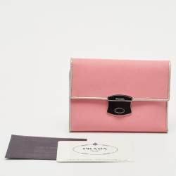 Prada Pink/Silver Nylon and Leather Trifold Wallet