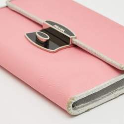 Prada Pink/Silver Nylon and Leather Trifold Wallet