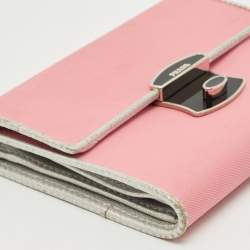 Prada Pink/Silver Nylon and Leather Trifold Wallet