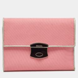 Prada Pink/Silver Nylon and Leather Trifold Wallet
