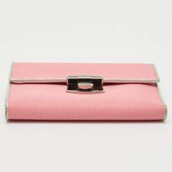 Prada Pink/Silver Nylon and Leather Trifold Wallet