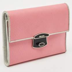 Prada Pink/Silver Nylon and Leather Trifold Wallet