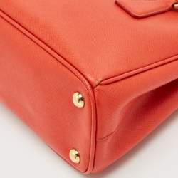 Pre Owned Prada Orange Saffiano Lux Leather Small Galleria Double Zip Tote