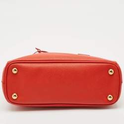 Pre Owned Prada Orange Saffiano Lux Leather Small Galleria Double Zip Tote