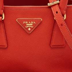 Pre Owned Prada Orange Saffiano Lux Leather Small Galleria Double Zip Tote