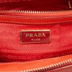 Pre Owned Prada Orange Saffiano Lux Leather Small Galleria Double Zip Tote