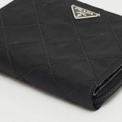 Prada Black Quilted Nylon Zip Around French Wallet