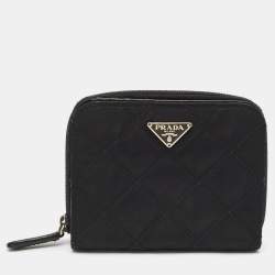 Prada Black Quilted Nylon Zip Around French Wallet