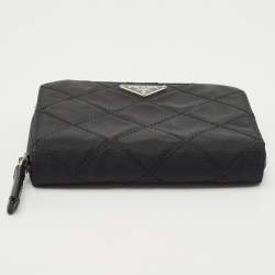 Prada Black Quilted Nylon Zip Around French Wallet