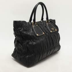 Prada Black Leather Gauffre Antic Tote