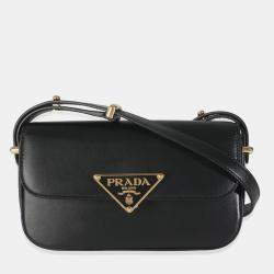 Prada Black Smooth Leather Logo Plaque Shoulder Bag