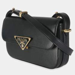 Prada Black Smooth Leather Logo Plaque Shoulder Bag