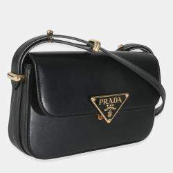 Prada Black Smooth Leather Logo Plaque Shoulder Bag