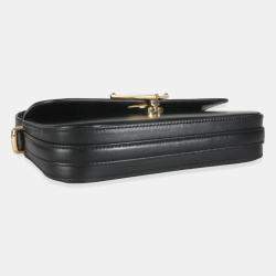 Prada Black Smooth Leather Logo Plaque Shoulder Bag