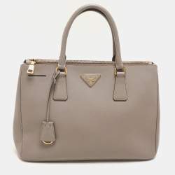 Prada Taupe Saffiano Lux Leather Large Galleria Double Zip Tote