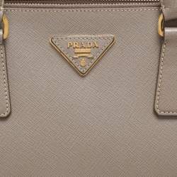 Prada Taupe Saffiano Lux Leather Large Galleria Double Zip Tote