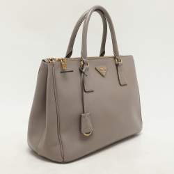 Prada Taupe Saffiano Lux Leather Large Galleria Double Zip Tote