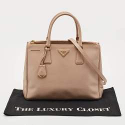 Prada Beige Saffiano Leather Medium Double Zip Tote