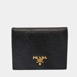 Prada Black Vittelo Move Leather Logo Card Case