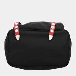 Prada Black & Red Leather and Nylon New Vela Studded Messenger Bag