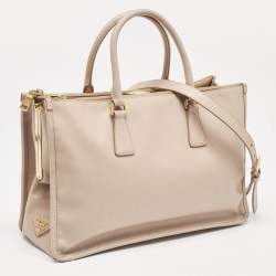 Prada Beige Saffiano Lux Leather Frame Tote