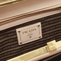 Prada Beige Saffiano Lux Leather Frame Tote