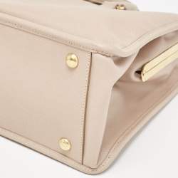 Prada Beige Saffiano Lux Leather Frame Tote
