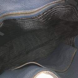 Prada Blue Leather Vitello Dino Shoulder Bag