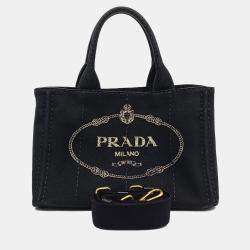 Prada Black Fabric Canapa Tote and Shoulder Bag