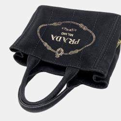 Prada Black Fabric Canapa Tote and Shoulder Bag