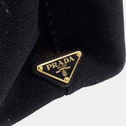 Prada Black Fabric Canapa Tote and Shoulder Bag