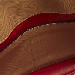 Prada Brown Saffiano Cuir Leather Turnlock Twin Tote