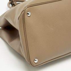 Prada Brown Saffiano Cuir Leather Turnlock Twin Tote