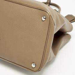 Prada Brown Saffiano Cuir Leather Turnlock Twin Tote