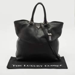مملوكة مسبقًا Prada Black Vitello Daino Leather Shopper Tote