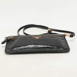 Prada Black Leather Top Zip Clutch