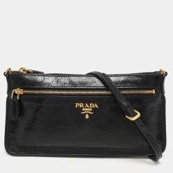 Prada Black Leather Top Zip Clutch